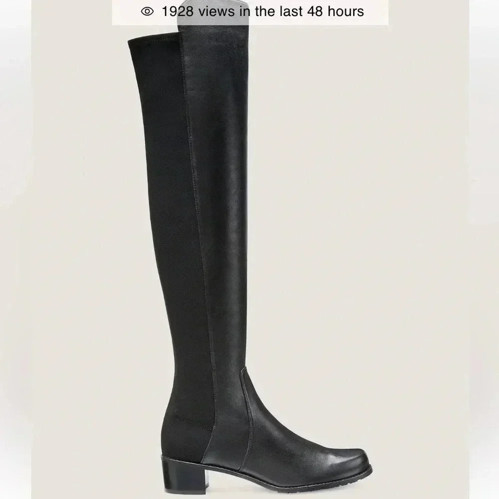 Stuart Weitzman Reserve Black Leather Over the Knee Boots Size